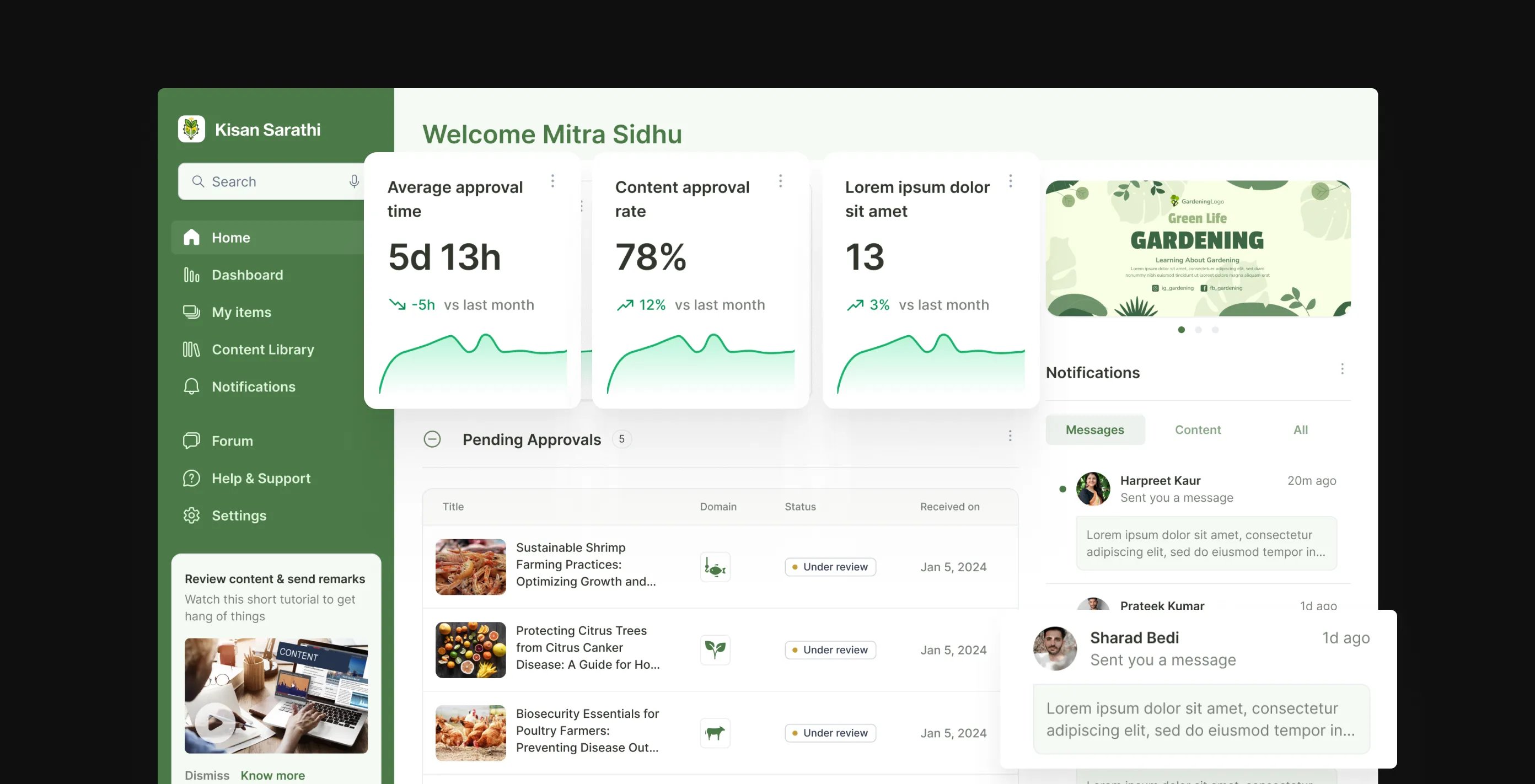 Approver's home screen showing pending, in-progress, and closed queues